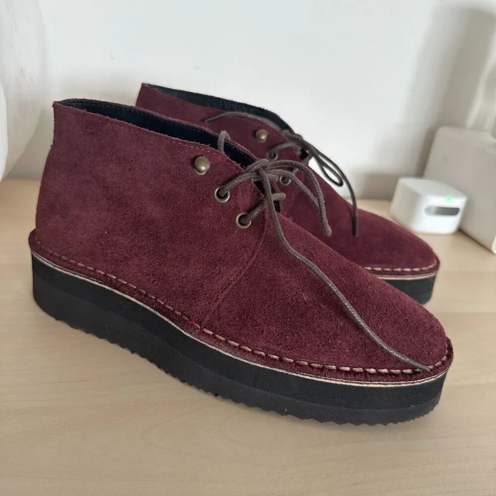 Swear London Shoes Mens 5 Platform Chukka Boot Chunky Suede Leather Oxblood EU38